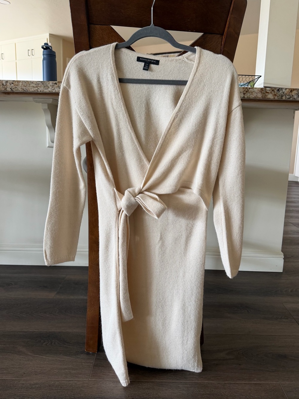 Banana Republic Factory Cream Wrap-Tie Midi Sweater Dress
